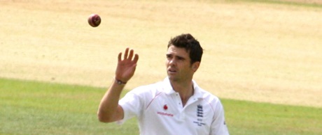 James Anderson's hand - and hopefully someone lends him one at some point James Anderson watching the ball in much the same way that he doesn't when bowling