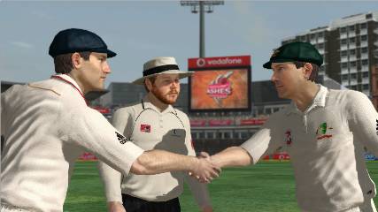 Ricky Ponting and Bill Pullman shake hands before the first Test