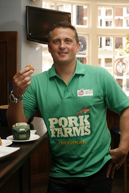 Darren Gough with a pie