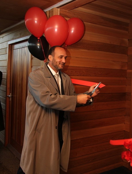 Nervous looking balloons being threatened by an ex-cricketer