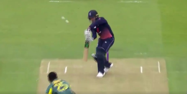 Jason Roy edges two cricket balls (ECB via Twitter video)
