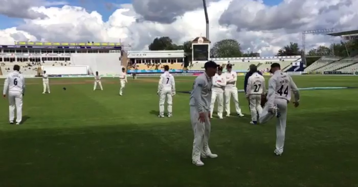 Jamie Porter gets his quads ready for wickets
