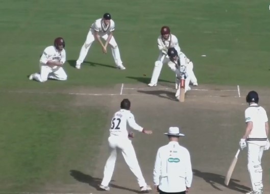 Marcus Trescothick fielding on his knees in glasses like a total ledge