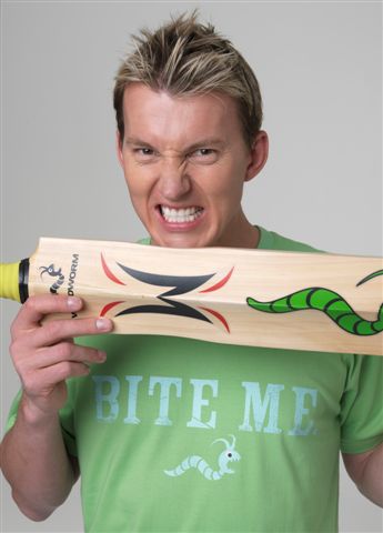 Brett Lee doing Christ knows what - it's certainly not biting