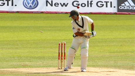 Ricky Ponting watches the bail