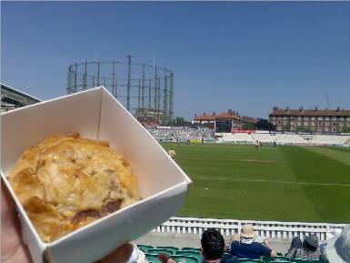The old 'pie at the cricket' shot